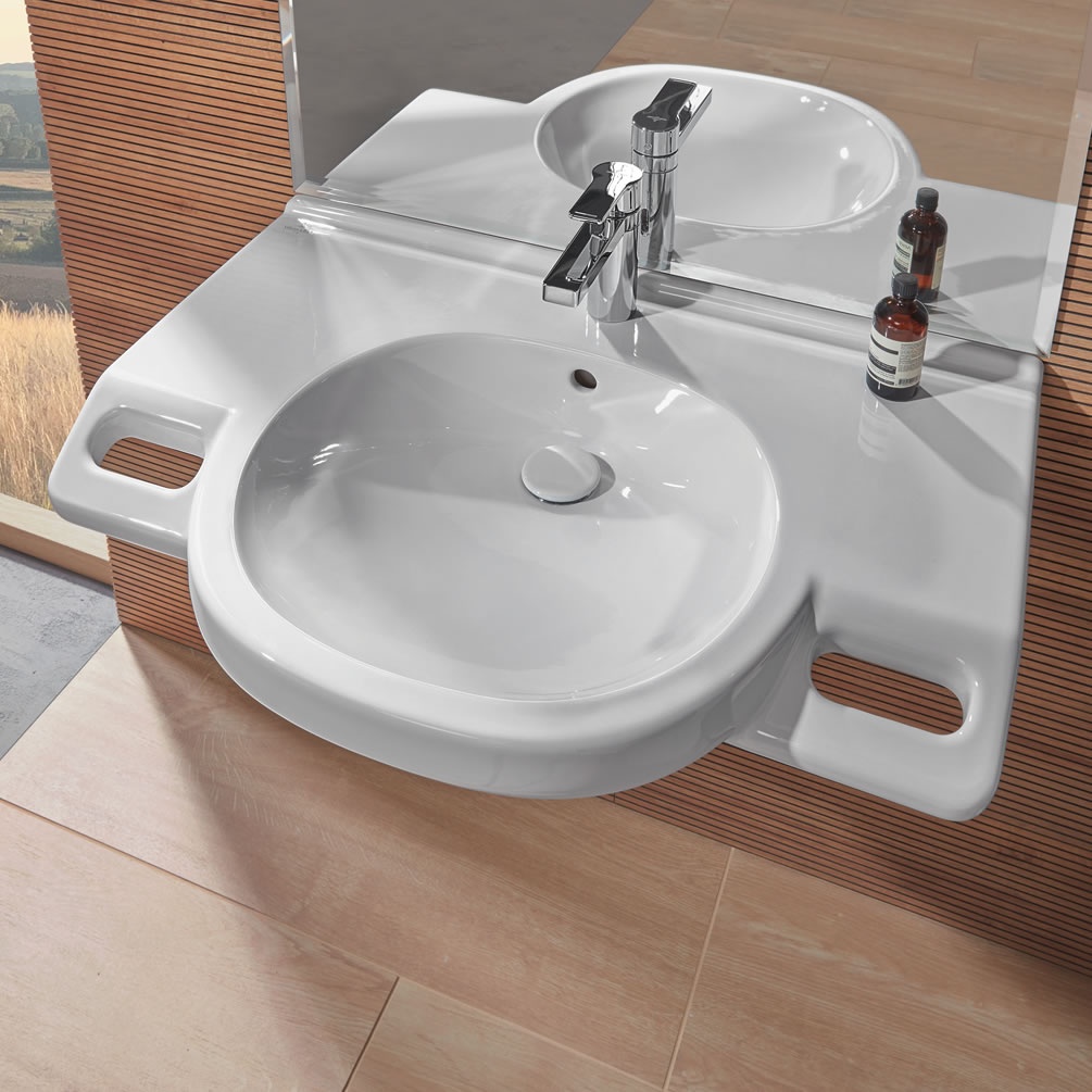 Lifestyle image of Villeroy & Boch ViCare 810mm Wheelchair Accessible Wall-Hung Basin